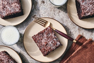 Chocolate Olive Oil Cake on a plate.