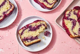 Slices of Lemon Blueberry Loaf Cake on plates